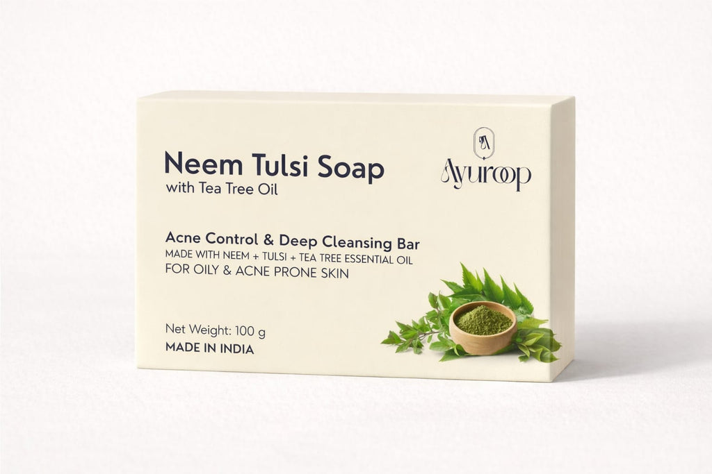Ayuroop Neem Tulsi Soap with Tea Tree Oil – Acne Control & Deep Cleansing Bar | 100g