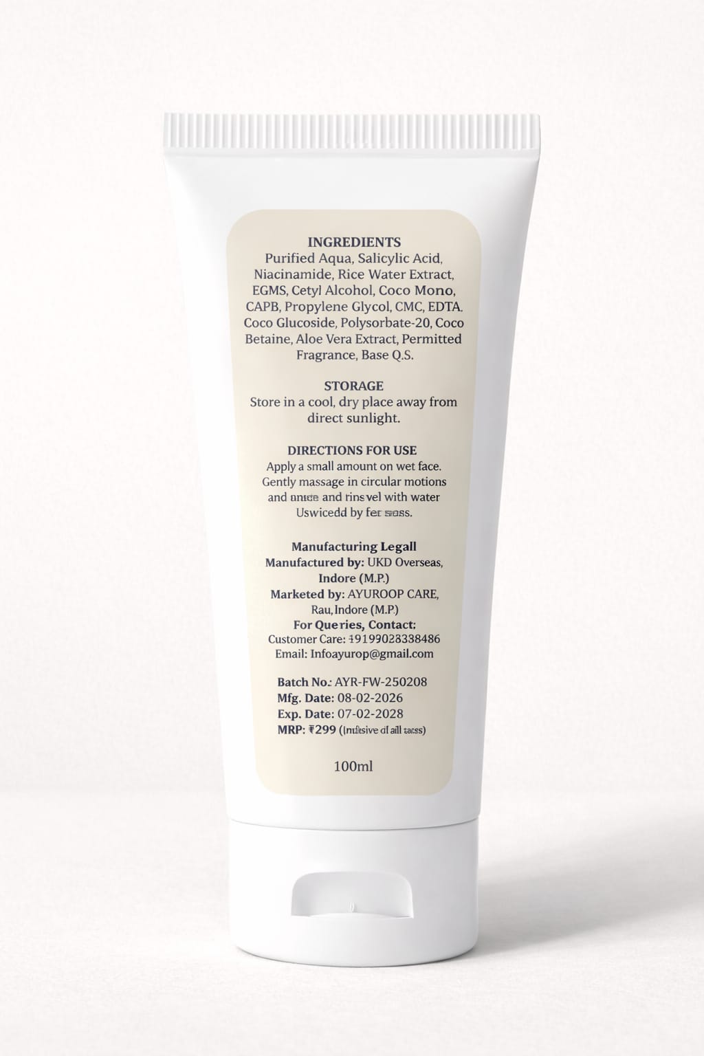 Ayuroop 2% Salicylic Acid Face Wash – Oil Control & Acne Care | 100ml