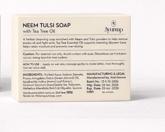 Ayuroop Neem Tulsi Soap with Tea Tree Oil – Acne Control & Deep Cleansing Bar | 100g